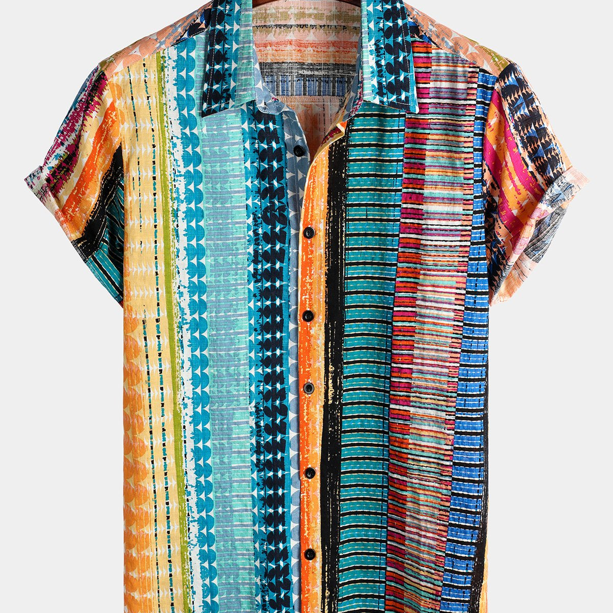 Men's Colorful Casual Retro Striped Short Sleeve Shirt