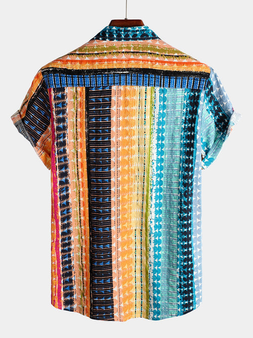 Men's Colorful Casual Retro Striped Short Sleeve Shirt