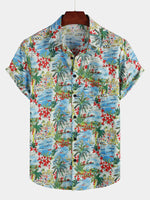 Men's Floral Printed Holiday Pocket Cotton Shirt