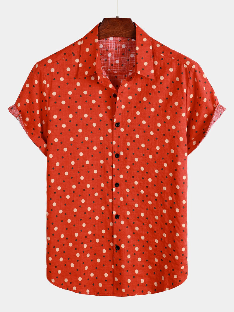 Men's Red Polka Dots Cotton Short Sleeve Shirt