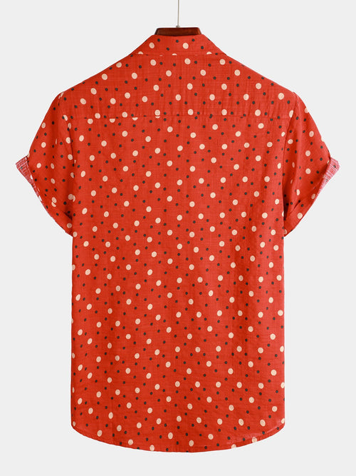 Men's Red Polka Dots Cotton Short Sleeve Shirt