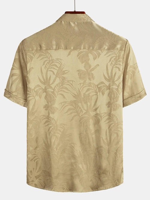 Men's Jacquard Flowers Button Up Pocket Floral Summer Cool Short Sleeve Tops Beach Vacation Shirt
