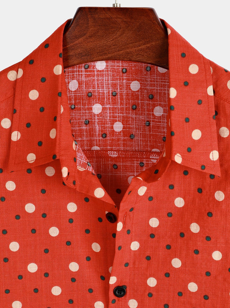Men's Red Polka Dots Cotton Short Sleeve Shirt