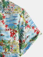 Men's Floral Printed Holiday Pocket Cotton Shirt