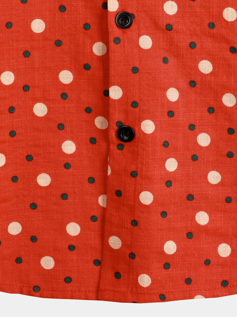 Men's Red Polka Dots Cotton Short Sleeve Shirt