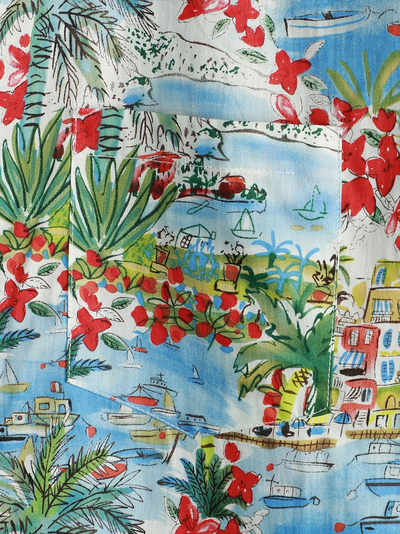 Men's Floral Printed Holiday Pocket Cotton Shirt