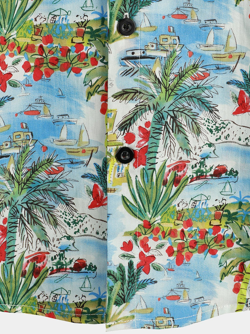 Men's Floral Printed Holiday Pocket Cotton Shirt