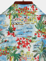 Men's Floral Printed Holiday Pocket Cotton Shirt