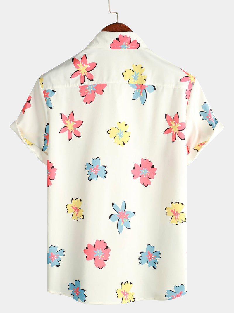 Bundle Of 3 | Men's Floral Casual Beach Summer Holiday Short Sleeve Shirt