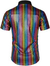 Men's Dress Shirt Sequins Button Down Shirts Disco Party Costume