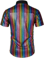 Men's Dress Shirt Sequins Button Down Shirts Disco Party Costume