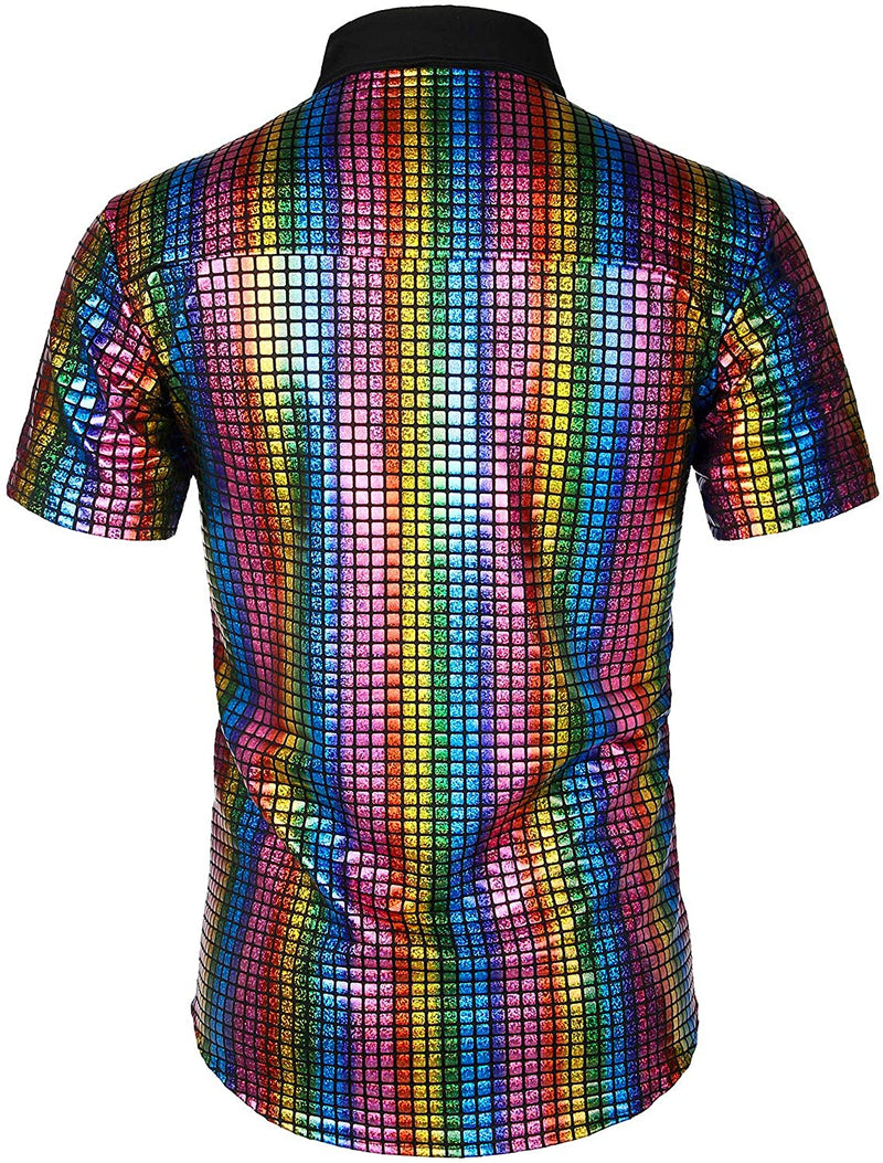 Men's Dress Shirt Sequins Button Down Shirts Disco Party Costume