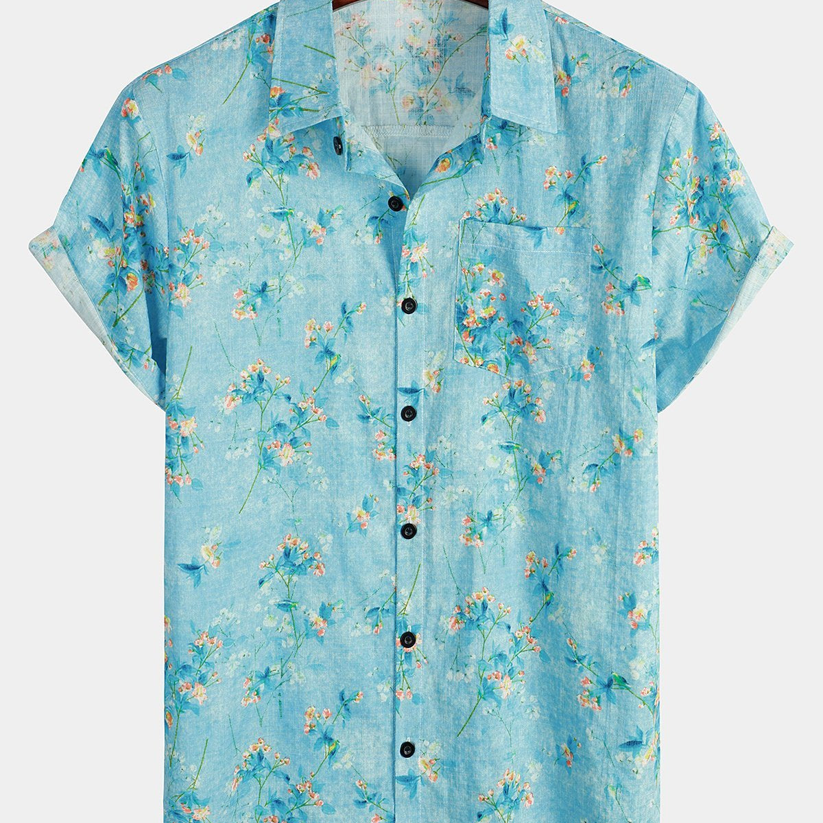 Men's Floral Cotton Pocket Breathable Hawaiian Shirt