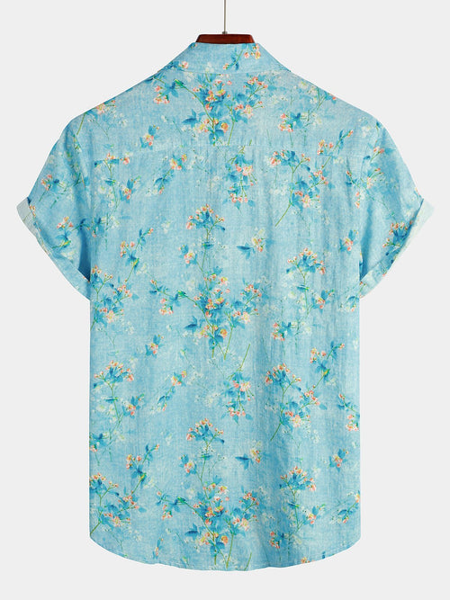 Men's Floral Cotton Pocket Breathable Hawaiian Shirt