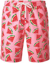 Men's Breathable Tropical Fruit Cotton Pink Watermelon Beach Hawaiian Aloha Summer Shorts