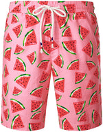 Men's Breathable Tropical Fruit Cotton Pink Watermelon Beach Hawaiian Aloha Summer Shorts