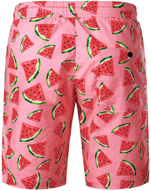 Men's Breathable Tropical Fruit Cotton Pink Watermelon Beach Hawaiian Aloha Summer Shorts