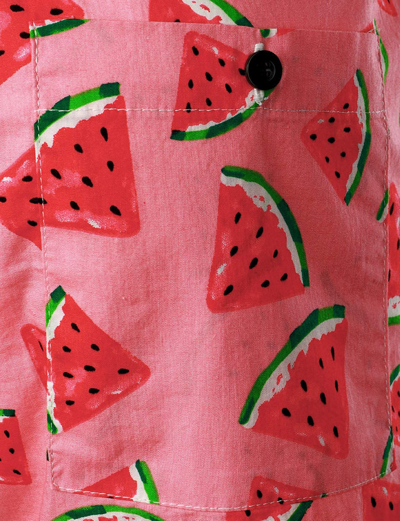Men's Breathable Tropical Fruit Cotton Pink Watermelon Beach Hawaiian Aloha Summer Shorts