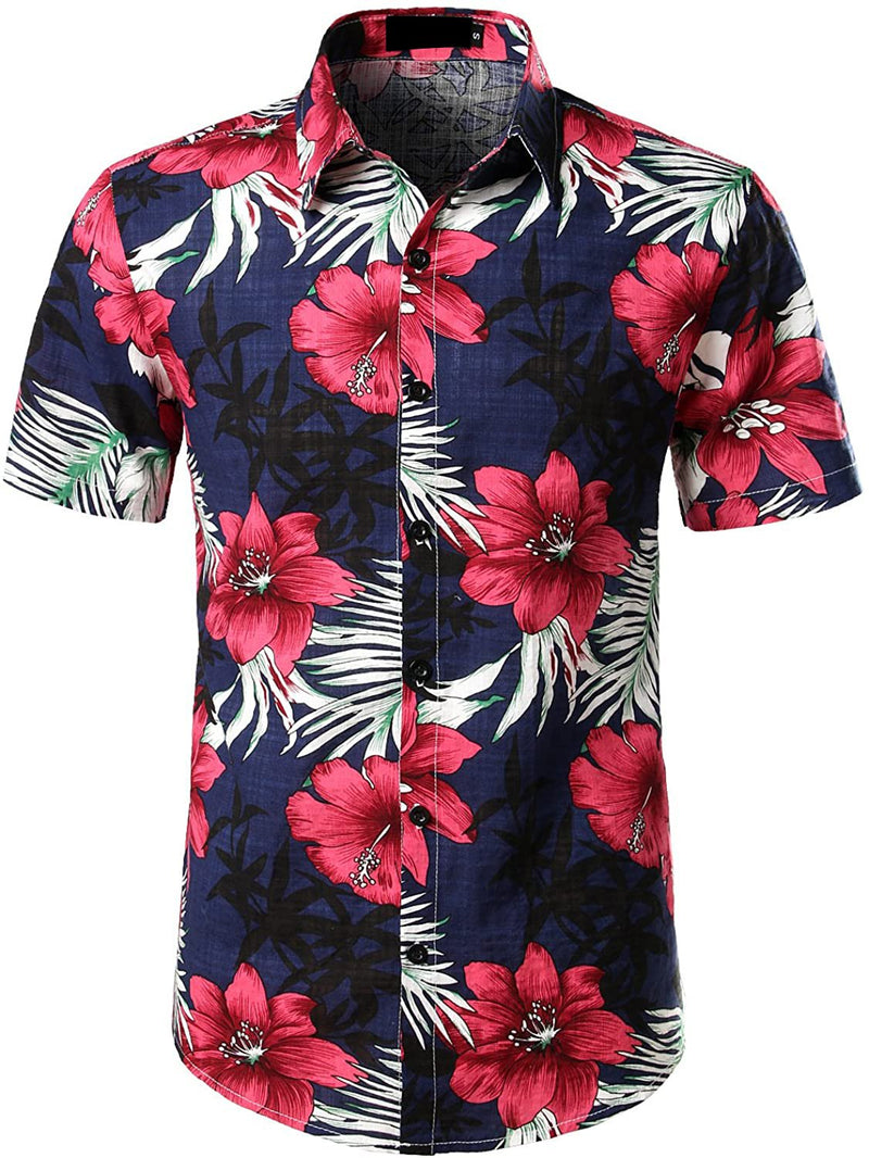 Men's Flower Casual Button Down Hawaiian Shirts&Shorts