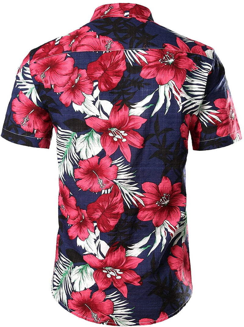 Men's Flower Casual Button Down Hawaiian Shirts&Shorts