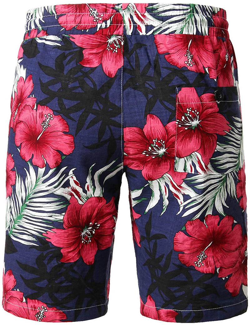 Men's Flower Casual Button Down Hawaiian Shirts&Shorts