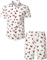 Men's Cherry Print Cotton Hawaiian Shirt & Shorts Set