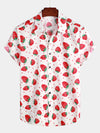 Men's Strawberry Print Fruit Cotton Button up Hawaiian Resort Cotton Collared Shirt
