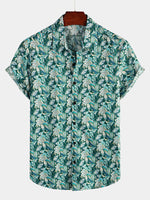 Men's Floral Retro Cotton Tropical Green Hawaiian Short Sleeve Shirt