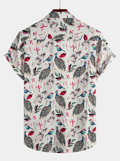 Men's Animal Floral Cotton Tropical Hawaiian Short Sleeve Shirt