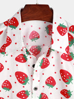 Men's Strawberry Print Fruit Cotton Button up Hawaiian Resort Cotton Collared Shirt