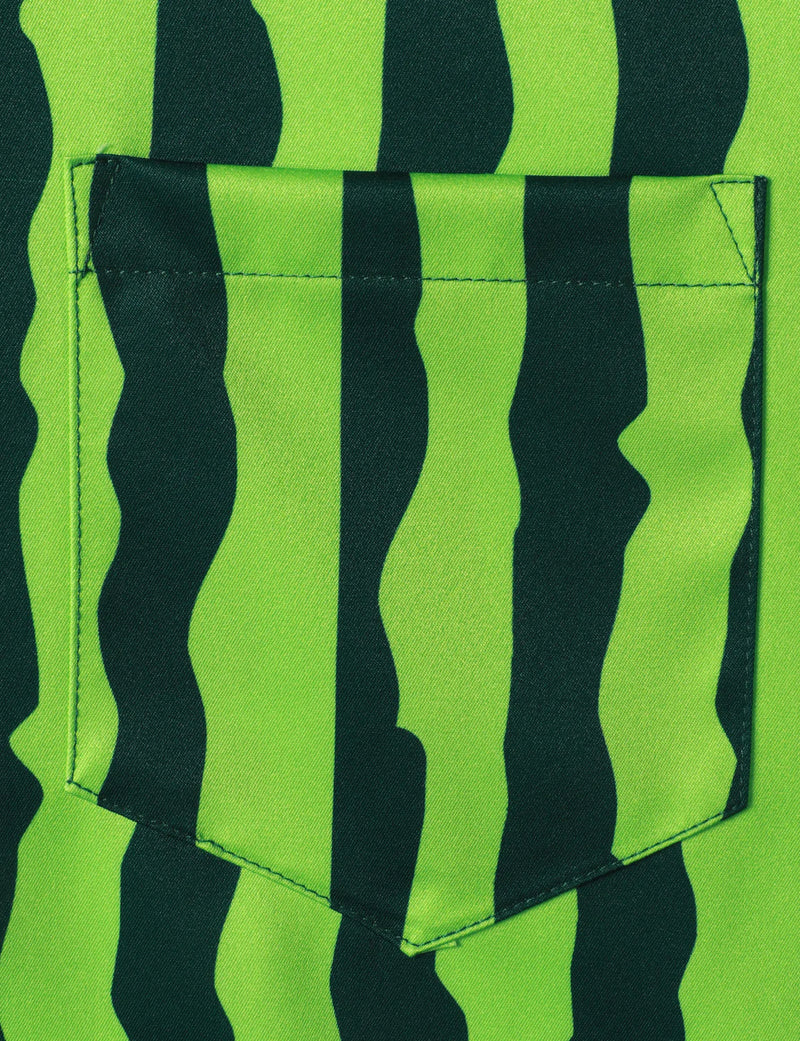 Men's Green Striped & Watermelon Hawaiian Tropical Fruit Summer Button up Short Sleeve Shirt