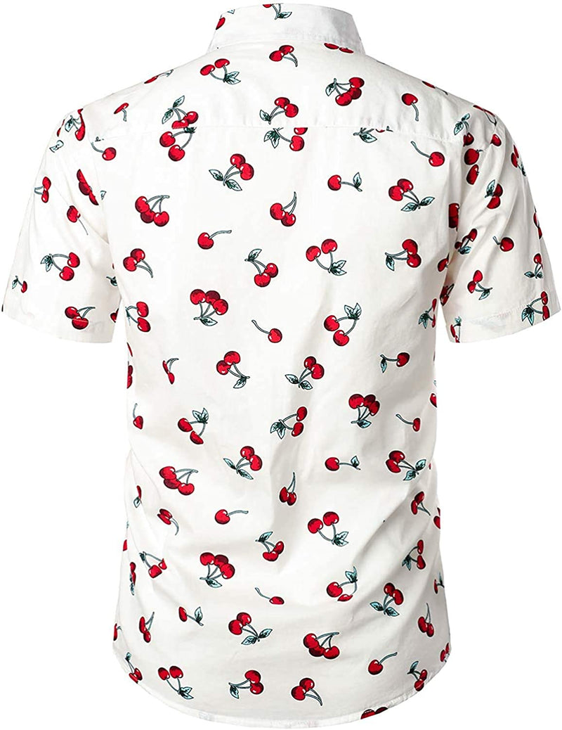 Men's Cherry Print Cotton Hawaiian Shirt & Shorts Set