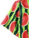 Men's Green Striped & Watermelon Hawaiian Tropical Fruit Summer Button up Short Sleeve Shirt