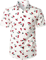 Men's Cherry Print Cotton Hawaiian Shirt & Shorts Set