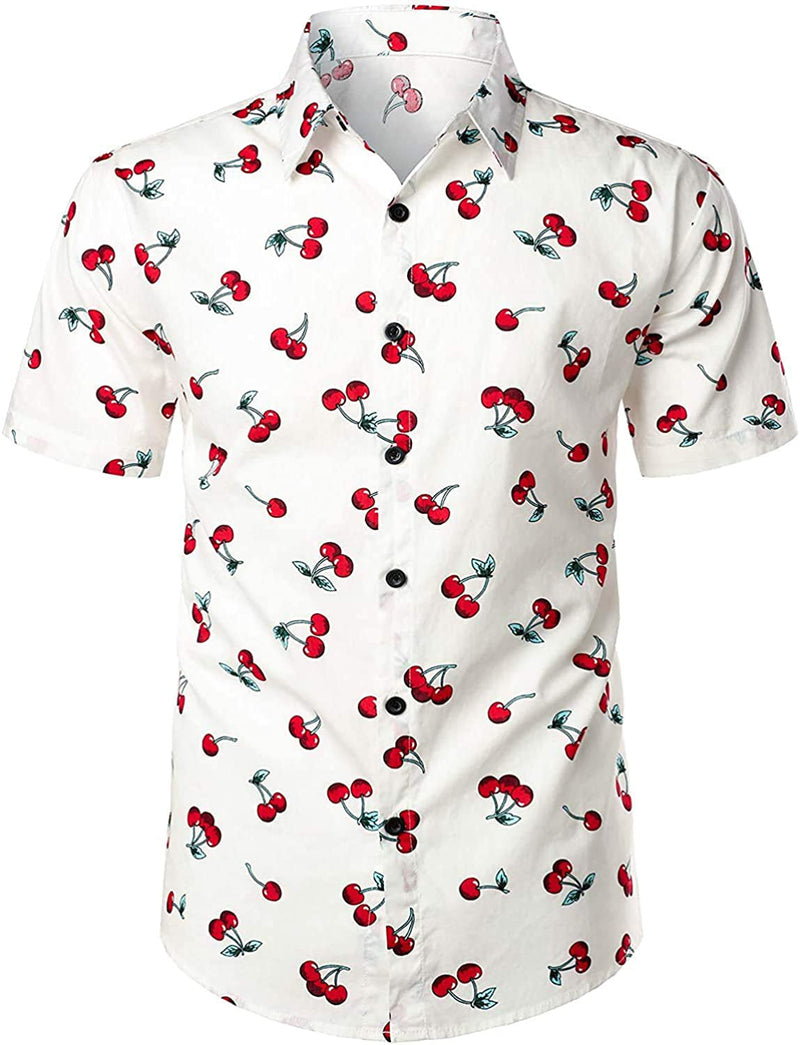 Men's Cherry Print Cotton Hawaiian Shirt & Shorts Set