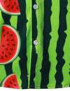 Men's Green Striped & Watermelon Hawaiian Tropical Fruit Summer Button up Short Sleeve Shirt