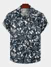 Men's Casual Cotton Pocket Print Navy Blue Short Sleeve Shirt