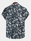 Men's Casual Cotton Pocket Print Navy Blue Short Sleeve Shirt