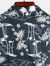 Men's Casual Cotton Pocket Print Navy Blue Short Sleeve Shirt