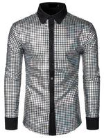 Men's Dress Shirt Sequins Button Down Long Sleeve Shirts Disco Party Costume