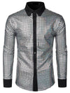 Men's Dress Shirt Sequins Button Down Long Sleeve Shirts Disco Party Costume