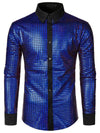 Men's Dress Shirt Sequins Button Down Long Sleeve Shirts Disco Party Costume