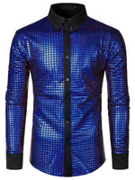 Men's Dress Shirt Sequins Button Down Long Sleeve Shirts Disco Party Costume