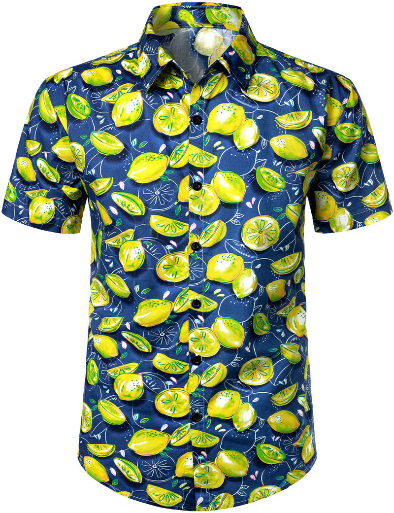 Men's Lemon Print Cotton Hawaiian Shirt & Shorts Set