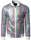Men's Metallic Sequins Baseball Bomber Jacket Disco Party Costume