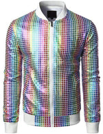 Men's Metallic Sequins Baseball Bomber Jacket Disco Party Costume