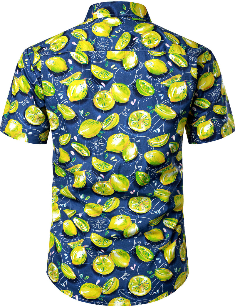 Men's Lemon Print Cotton Hawaiian Shirt & Shorts Set