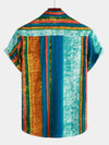 Men's Breathable Cotton Pocket Short Sleeve Striped Shirt
