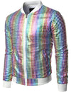 Men's Metallic Sequins Baseball Bomber Jacket Disco Party Costume