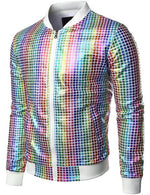 Men's Metallic Sequins Baseball Bomber Jacket Disco Party Costume